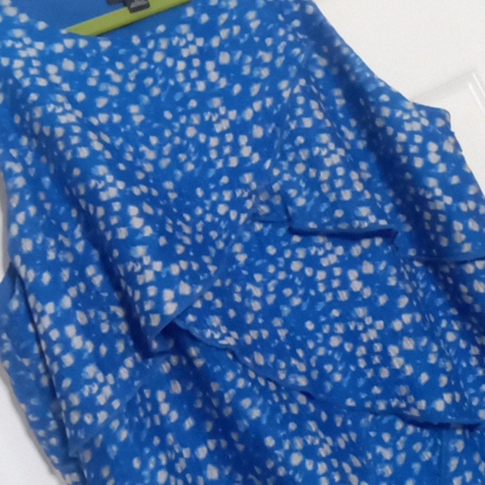 SILK Dress Polka Dot Sleeveless Tiered Diagonal Ruffles Ann Taylor - Picture 2 of 10